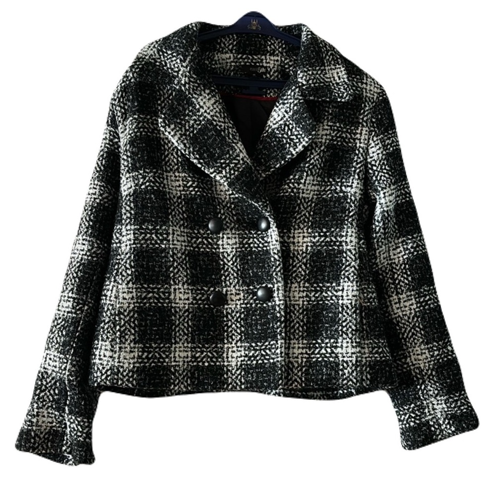 EAST 5TH Black White Peacoat Cropped Jacket Double Breasted at Waist EUC Sz M